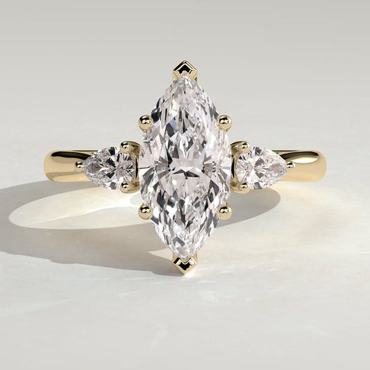 2 CT Marquise Three Stone Hidden Halo Moissanite Engagement Ring