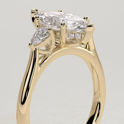 2 CT Marquise Three Stone Hidden Halo Moissanite Engagement Ring