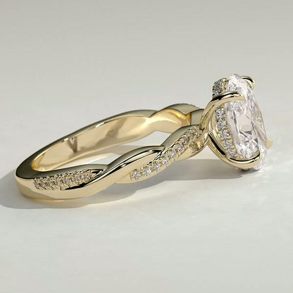 2 CT Oval Twisted Pave Moissanite Engagement Ring
