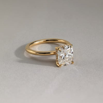 2 CT Elongated Cushion Hidden Halo Moissanite Engagement Ring