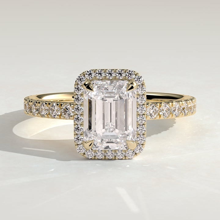 2 CT Emerald Halo & Pave Moissanite Engagement Ring