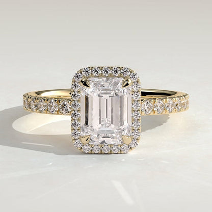 2 CT Emerald Halo & Pave Moissanite Engagement Ring