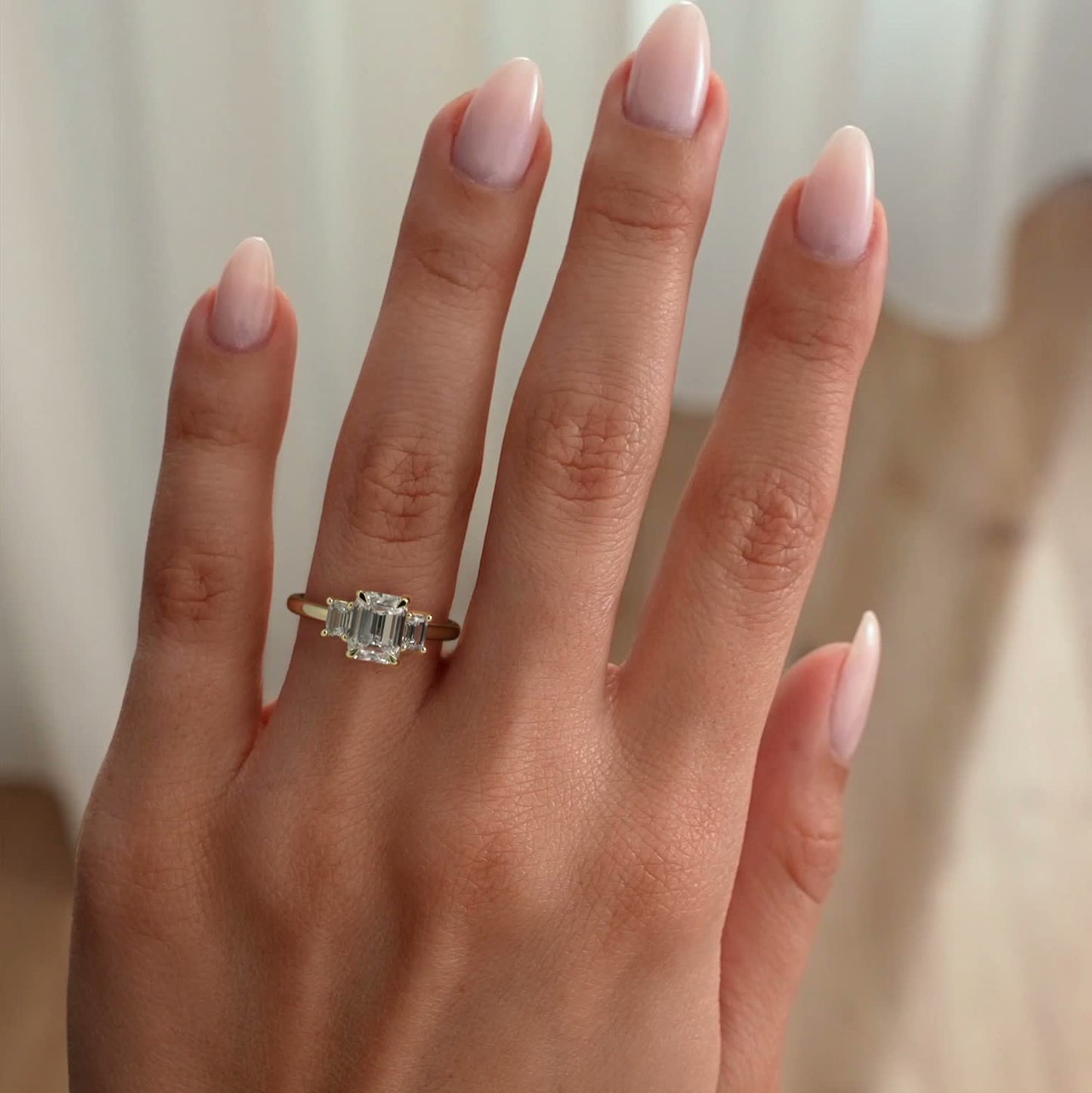 2 CT Emerald Three Stone Moissanite Engagement Ring