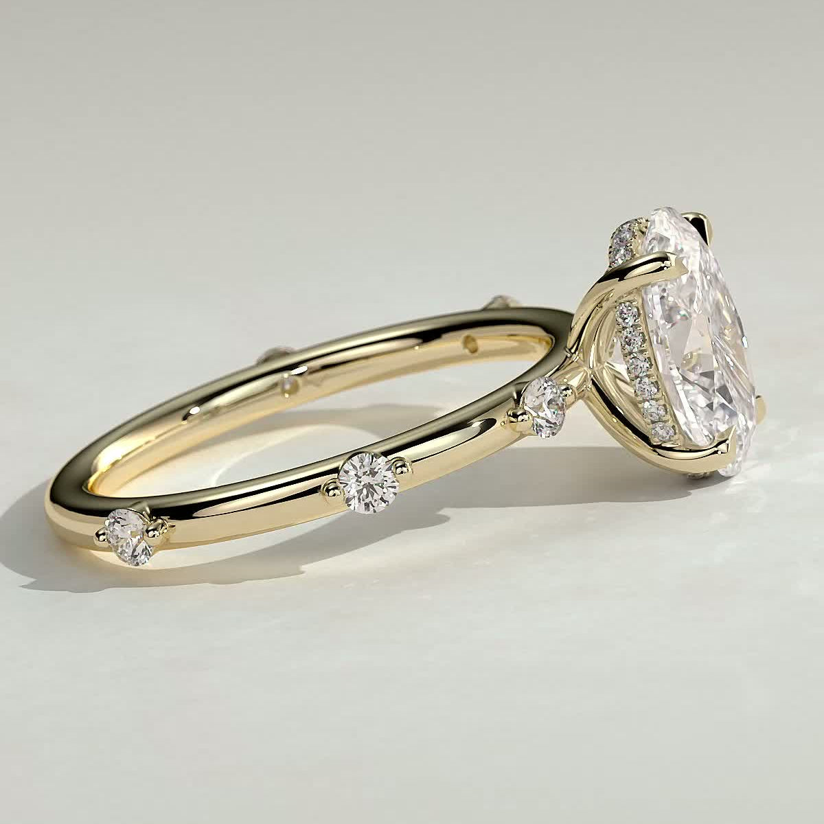 2 CT Oval Hidden Halo & Dainty Pave Moissanite Engagement Ring