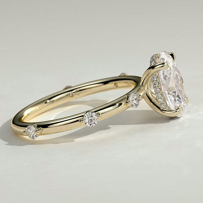 2 CT Oval Hidden Halo & Dainty Pave Moissanite Engagement Ring