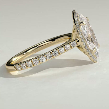 2 CT Marquise Halo & Pave Moissanite Engagement Ring