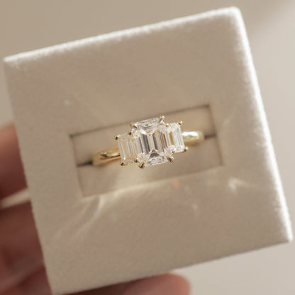2 CT Emerald Three Stone Moissanite Engagement Ring