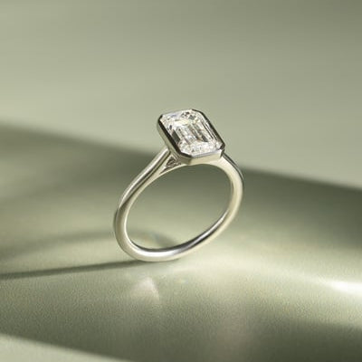 2 CT Emerald Bezel Solitaire Moissanite Engagement Ring