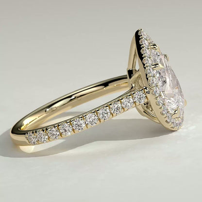 2 CT Pear Halo & Pave Moissanite Engagement Ring