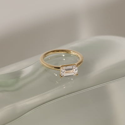 2 CT East West Emerald Solitaire Moissanite Engagement Ring