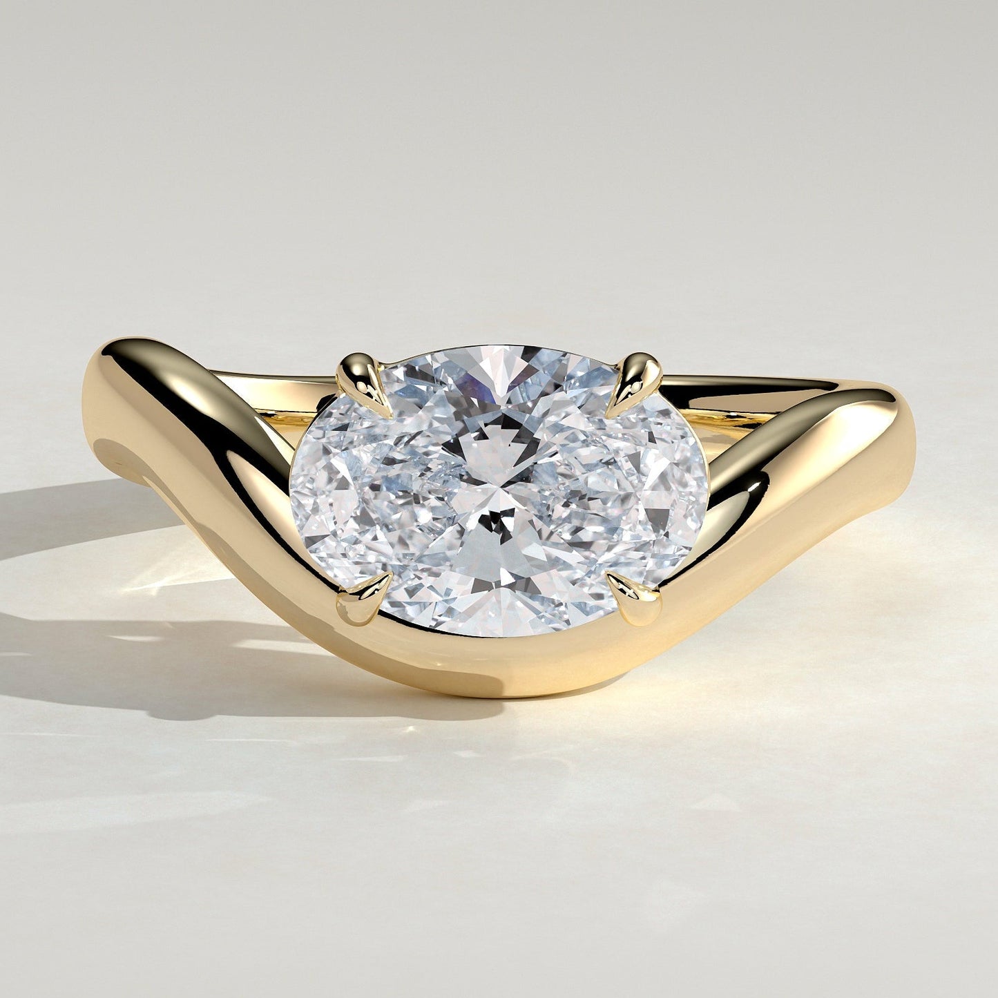 2 CT Oval Solitaire Wave Band Moissanite Engagement Ring