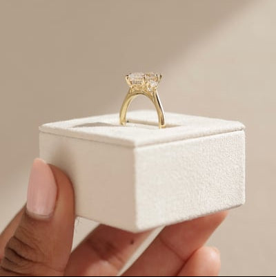 2 CT Marquise Three Stone Hidden Halo Moissanite Engagement Ring