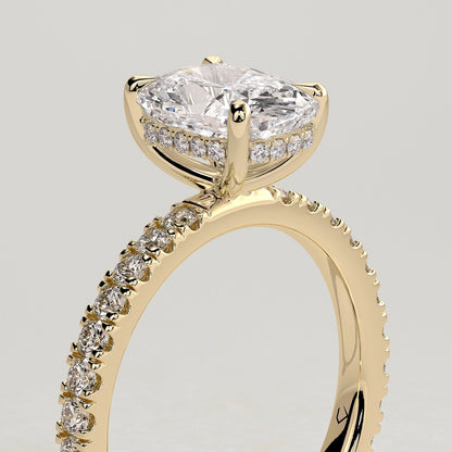 2 CT Elongated Pave Moissanite Engagement Ring