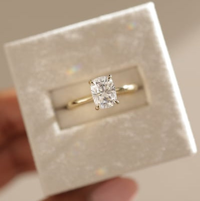 2 CT Elongated Cushion Hidden Halo Moissanite Engagement Ring