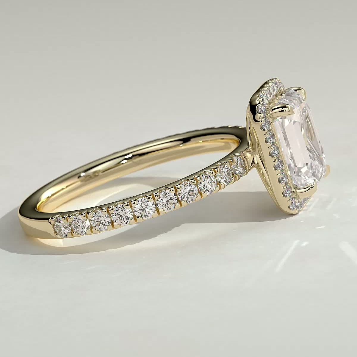 2 CT Emerald Halo & Pave Moissanite Engagement Ring