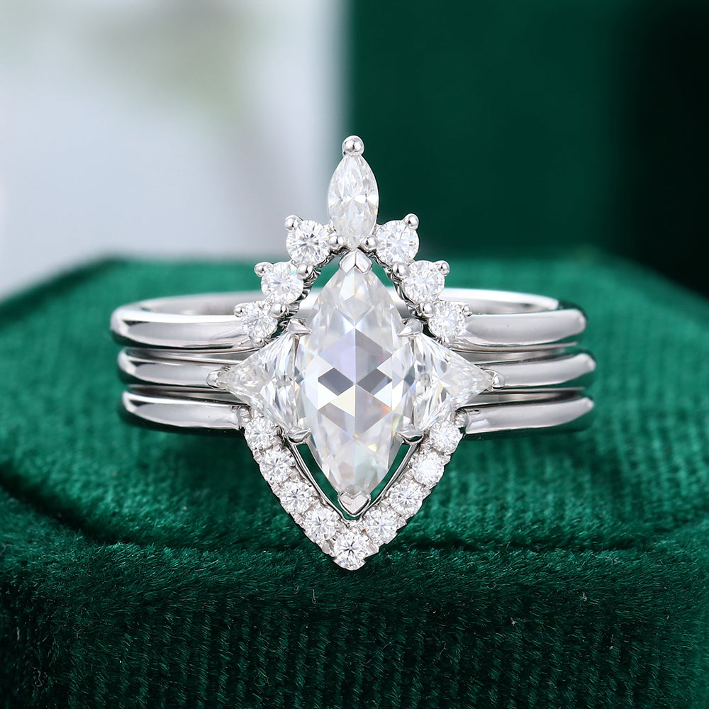 0.9 CT Marquise Three Stone Moissanite Bridal Set