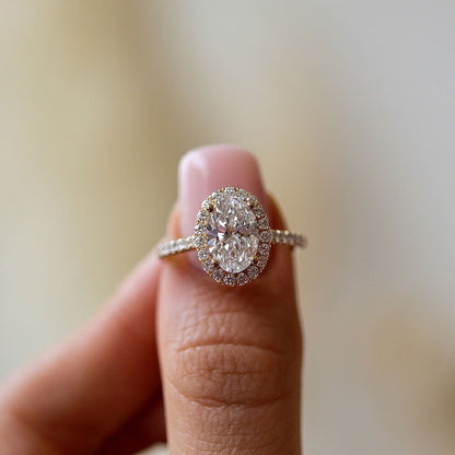 2.40 CT Oval Halo & Pave Moissanite Engagement Ring