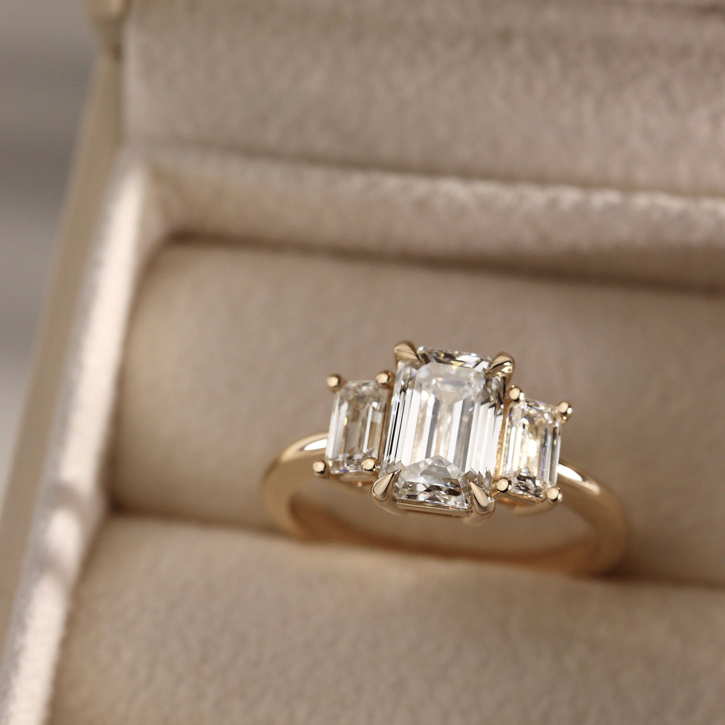 1.75 CT Emerald Three Stone Moissanite Engagement Ring