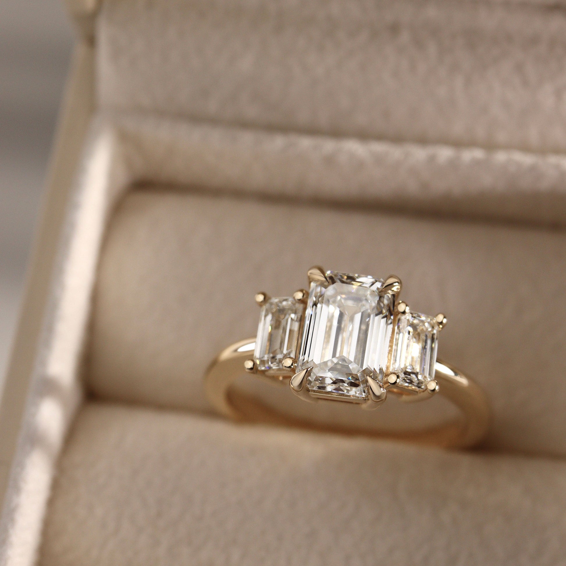 1.75 CT Emerald Three Stone Moissanite Engagement Ring