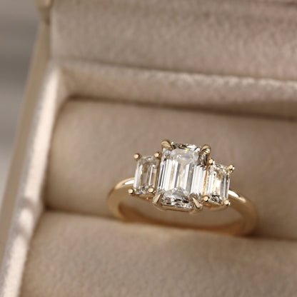 1.75 CT Emerald Three Stone Moissanite Engagement Ring