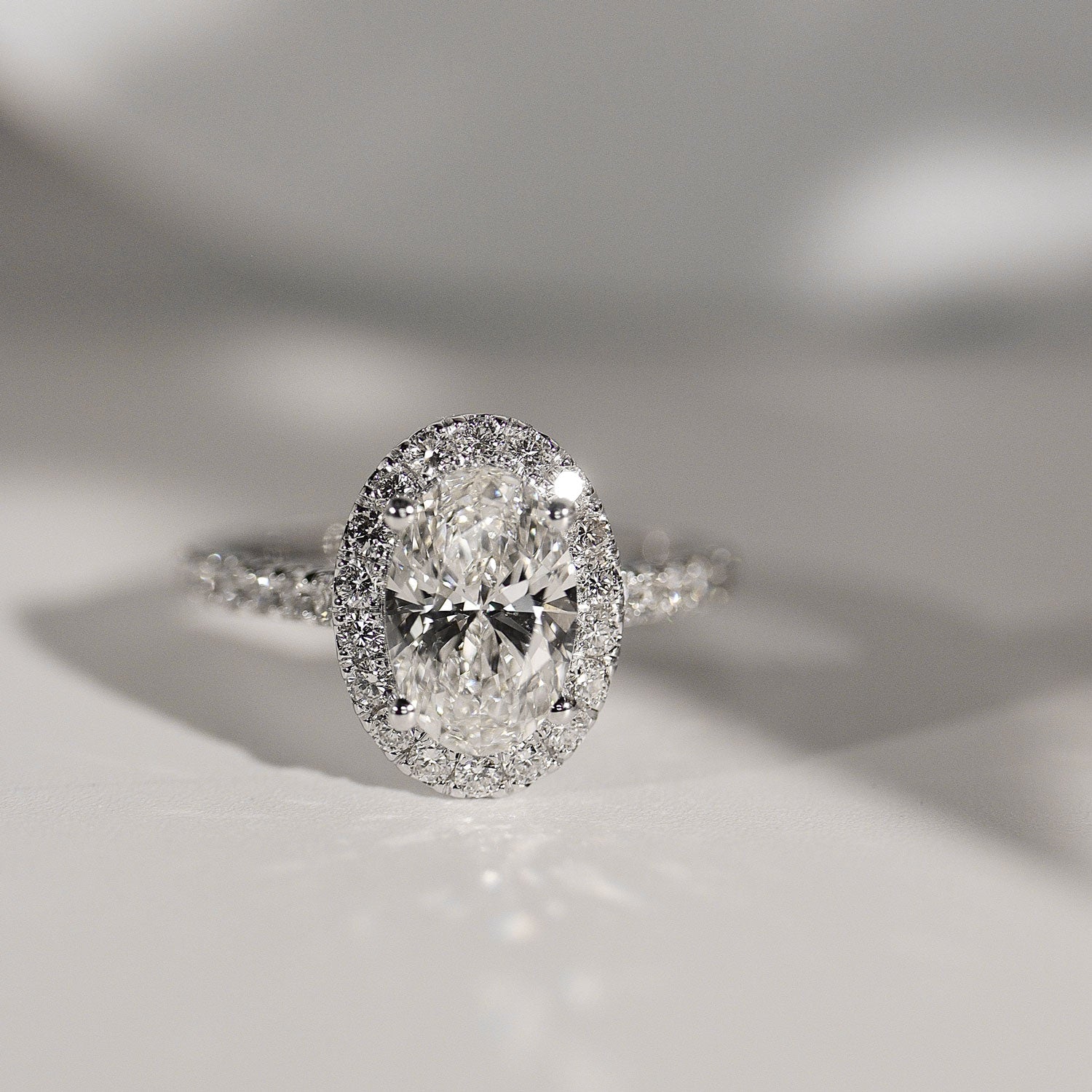2.40 CT Oval Halo & Pave Moissanite Engagement Ring