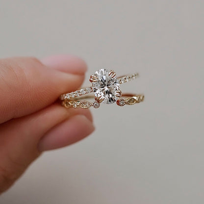 1.25 CT Oval Pave Moissanite Engagement Ring