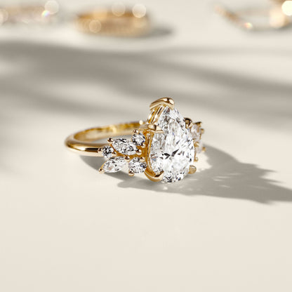 1.25 CT Pear Cluster Moissanite Engagement Ring