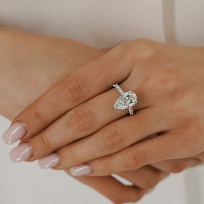 1.25 CT Pear Pave Moissanite Engagement Ring
