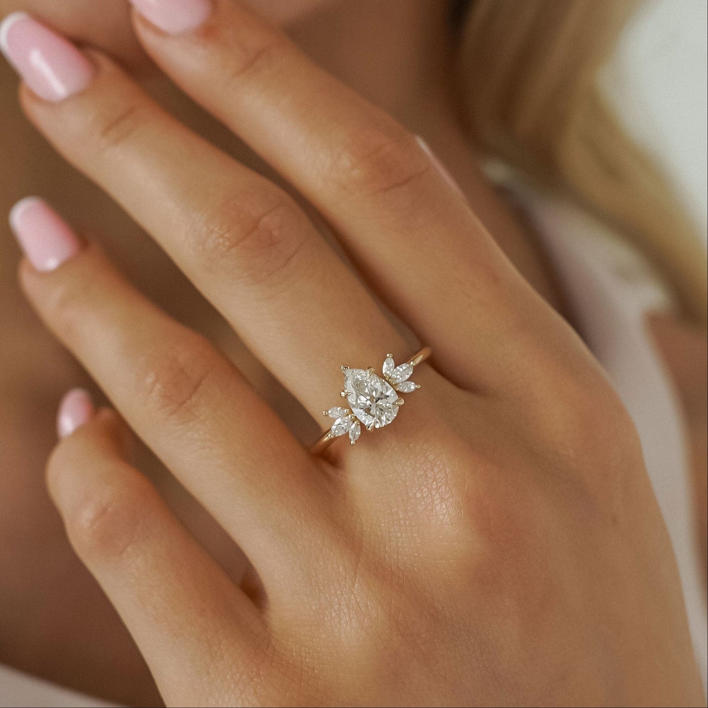 1.25 CT Pear Cluster Moissanite Engagement Ring
