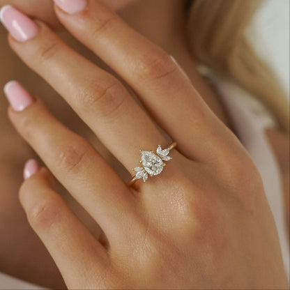 1.25 CT Pear Cluster Moissanite Engagement Ring