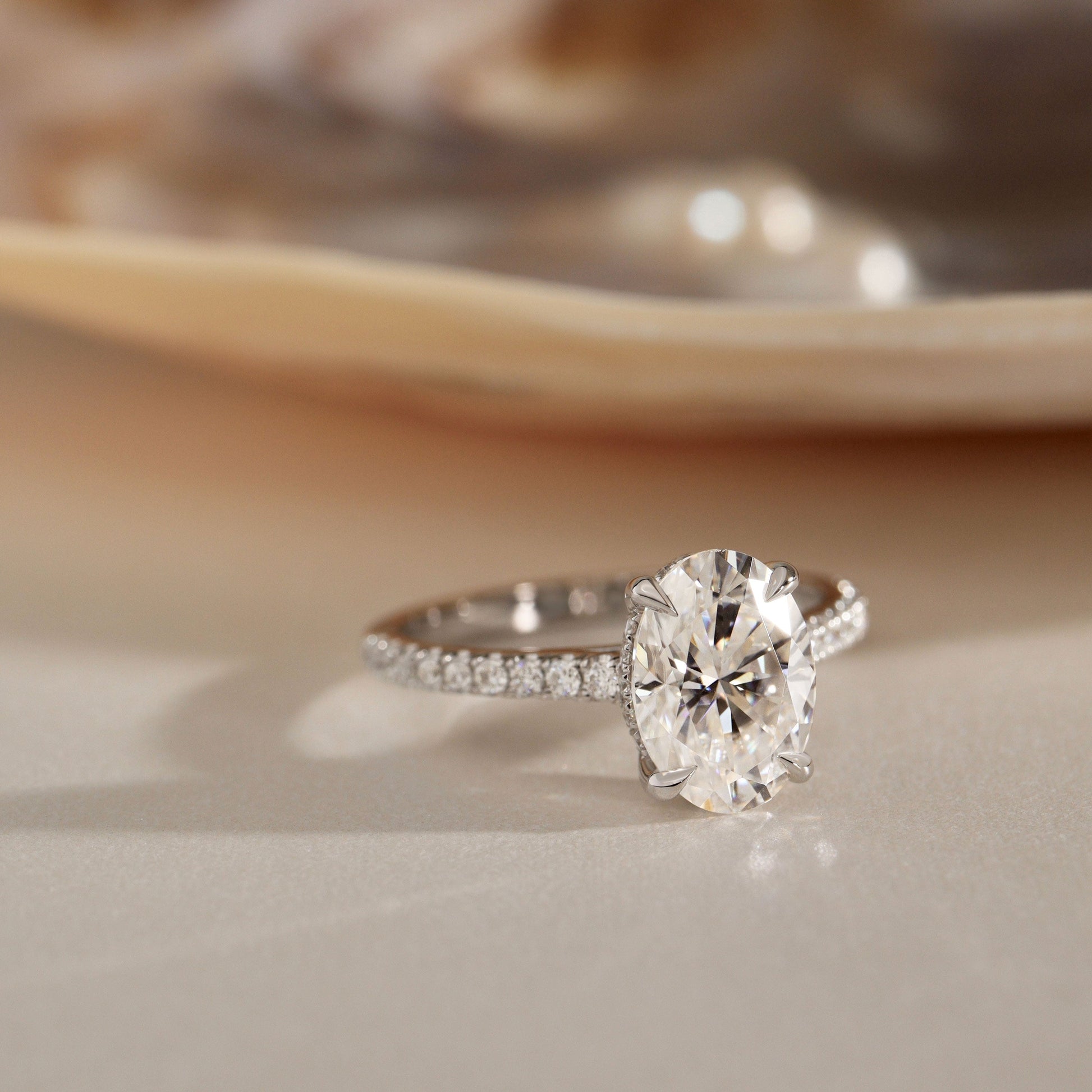 2.50 CT Oval Pave Moissanite Engagement Ring