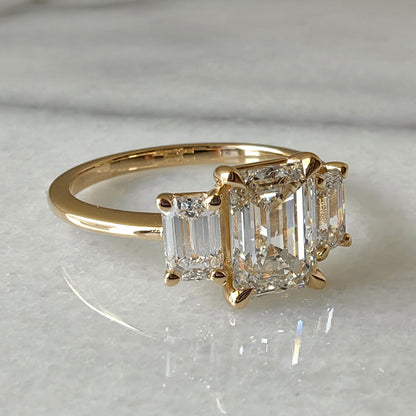1.75 CT Emerald Three Stone Moissanite Engagement Ring