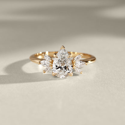 1.25 CT Pear Cluster Moissanite Engagement Ring