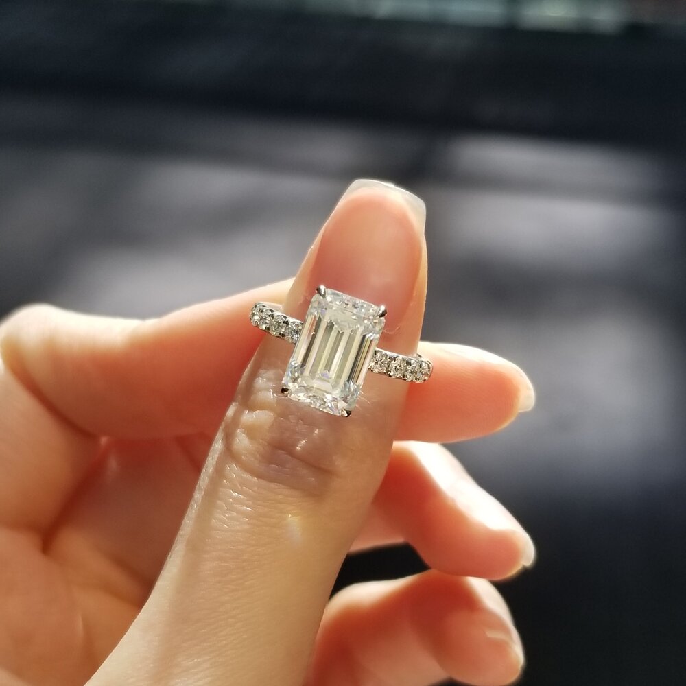 3 CT Emerald Pave Moissanite Engagement Ring
