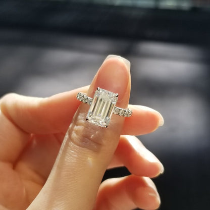 3 CT Emerald Pave Moissanite Engagement Ring