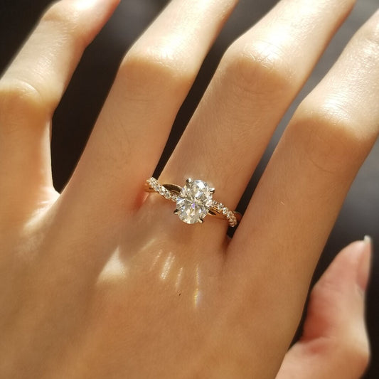 1.5 CT Oval Criss Cross Pave Moissanite Engagement Ring