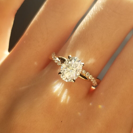 1.5 CT Oval Criss Cross Pave Moissanite Engagement Ring