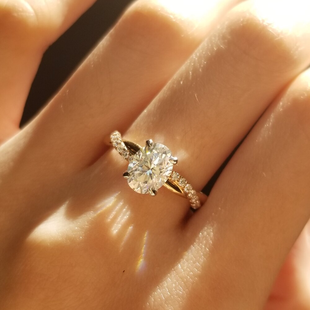 1.5 CT Oval Criss Cross Pave Moissanite Engagement Ring