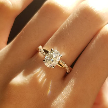 1.5 CT Oval Criss Cross Pave Moissanite Engagement Ring
