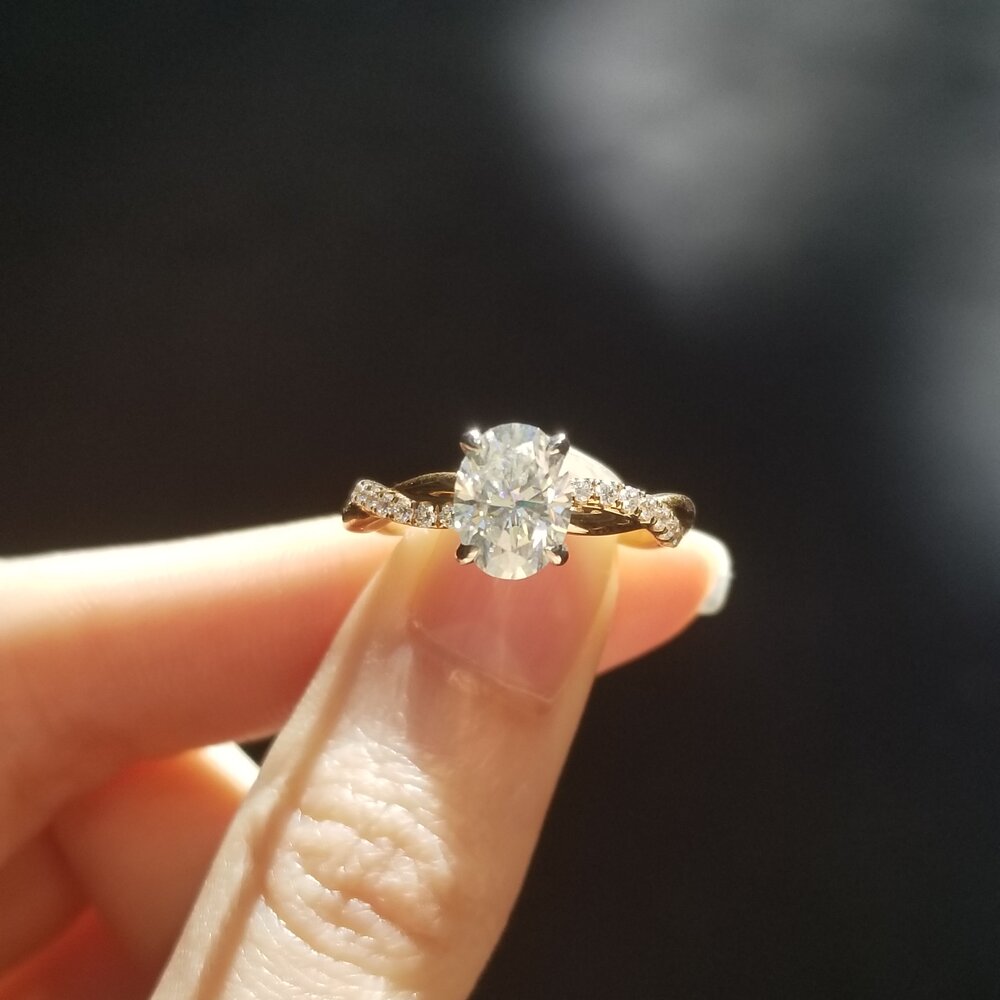 1.5 CT Oval Criss Cross Pave Moissanite Engagement Ring