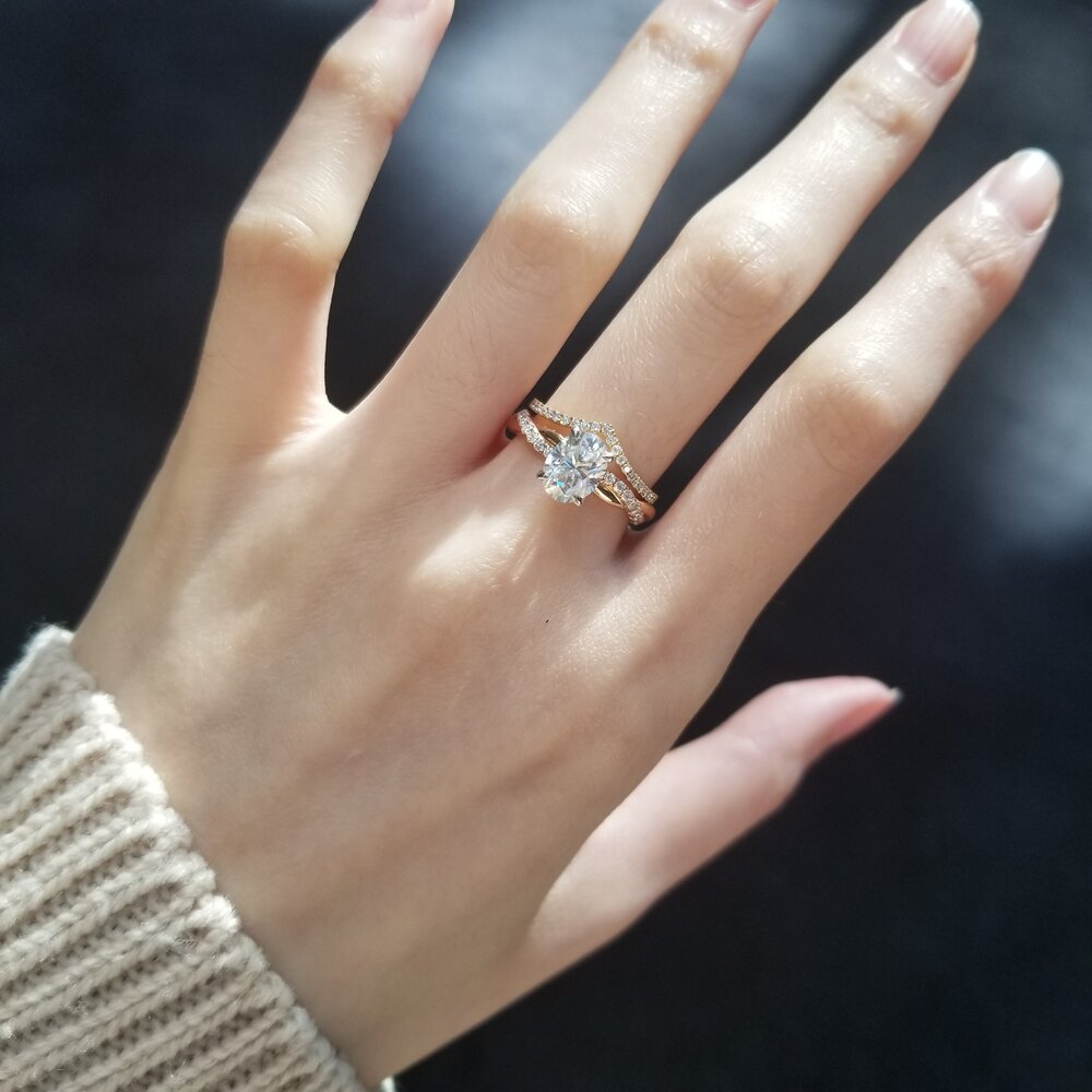 1.5 CT Oval Criss Cross Pave Moissanite Engagement Ring