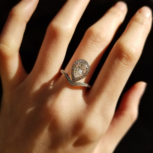 1.5 CT Pear Halo & Pave Moissanite Engagement Ring