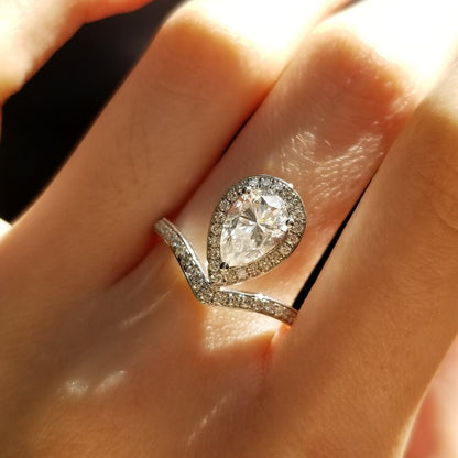 1.5 CT Pear Halo & Pave Moissanite Engagement Ring