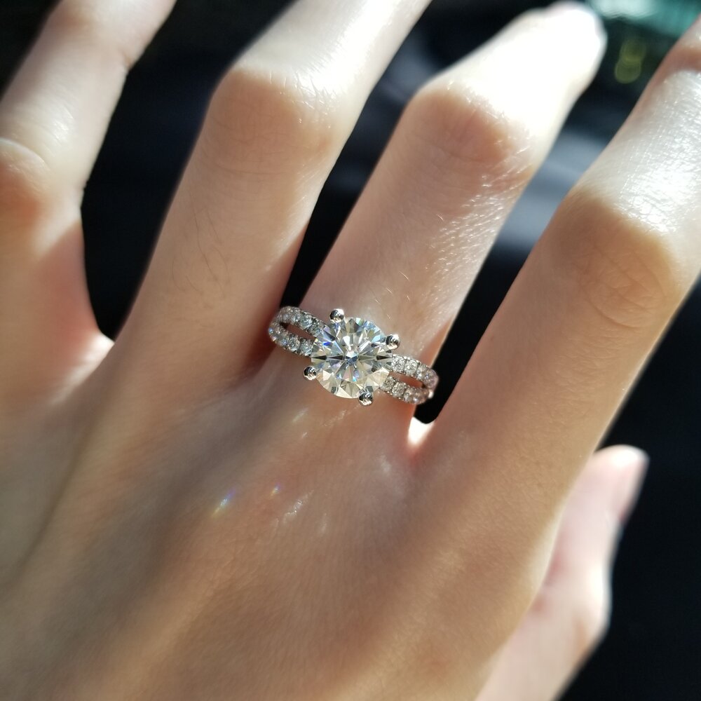 1.3 CT Round Criss Cross Pave Moissanite Engagement Ring