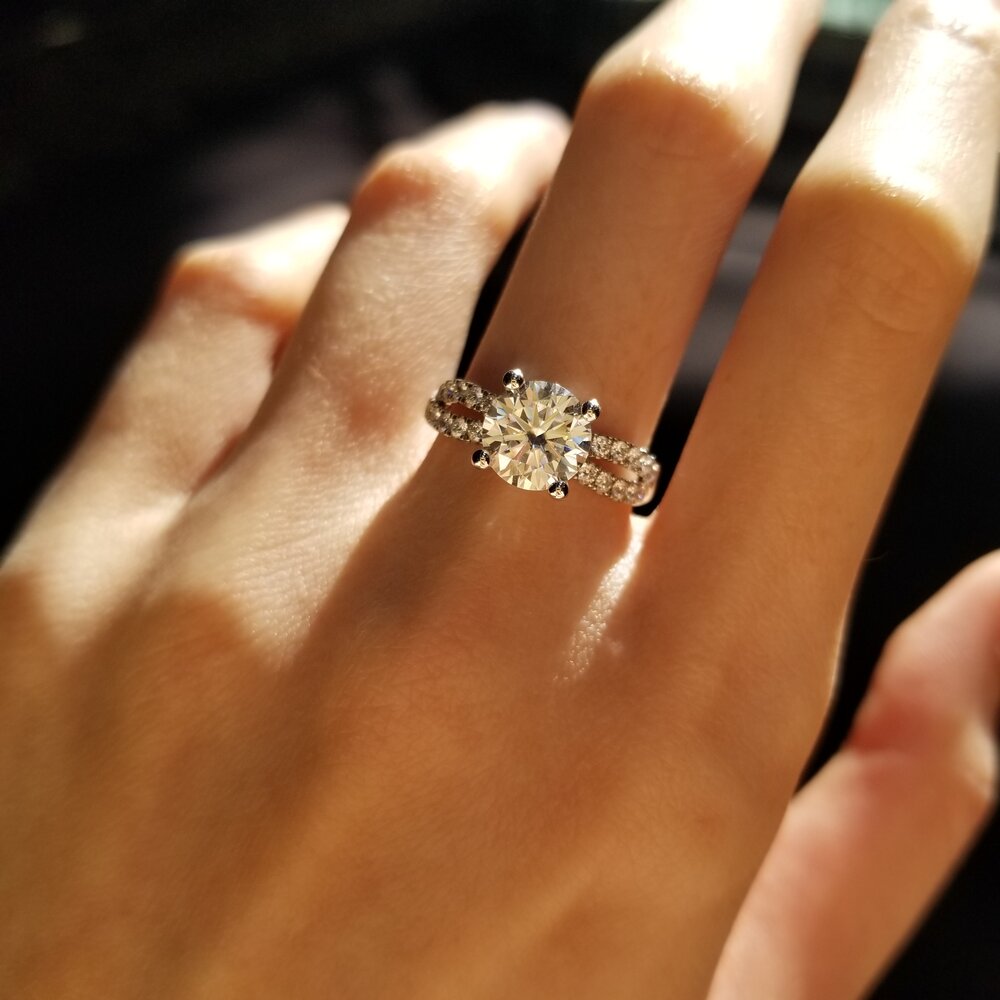 1.3 CT Round Criss Cross Pave Moissanite Engagement Ring