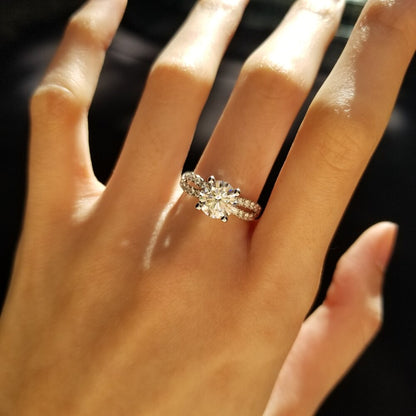 1.3 CT Round Criss Cross Pave Moissanite Engagement Ring