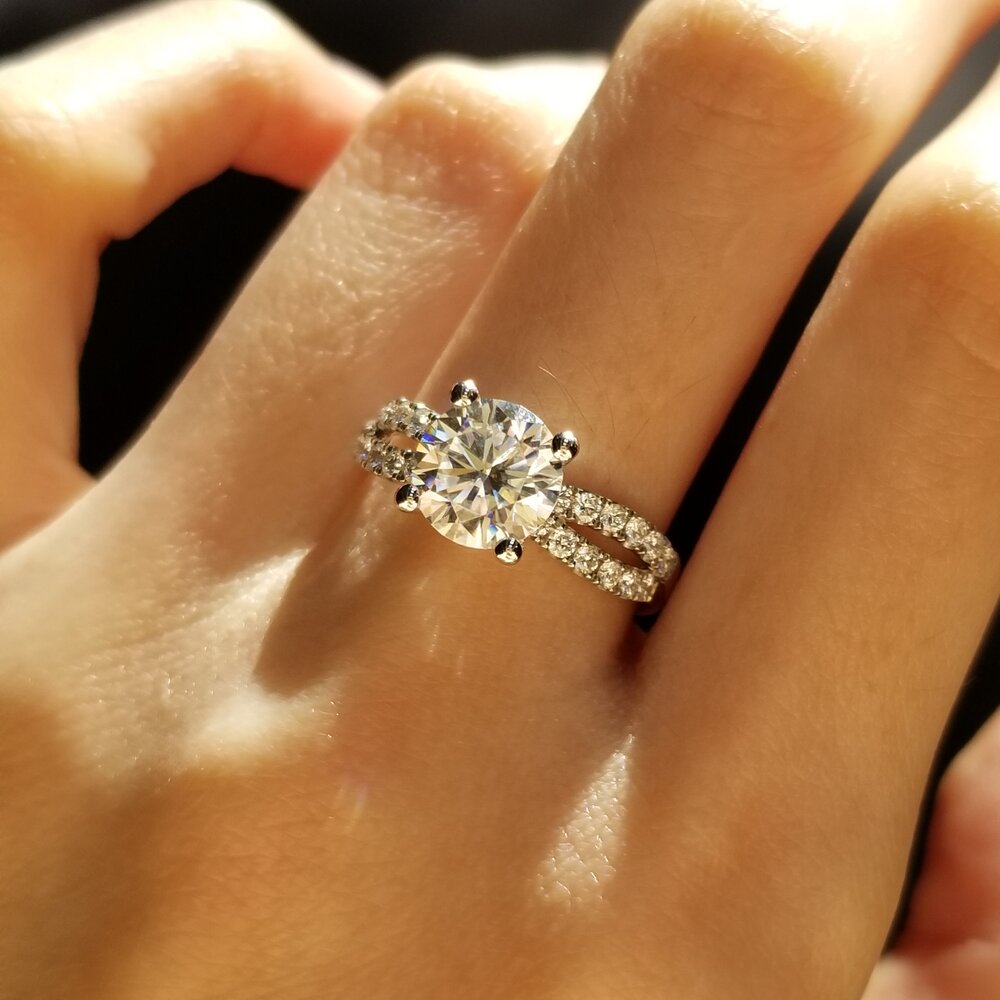 1.3 CT Round Criss Cross Pave Moissanite Engagement Ring