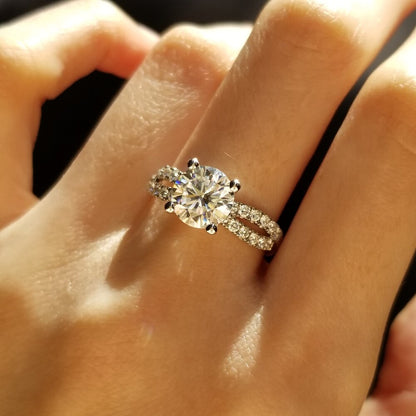 1.3 CT Round Criss Cross Pave Moissanite Engagement Ring