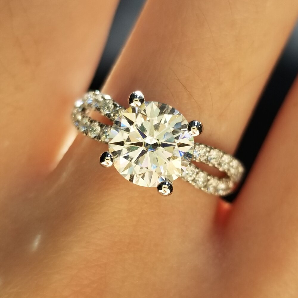 1.3 CT Round Criss Cross Pave Moissanite Engagement Ring