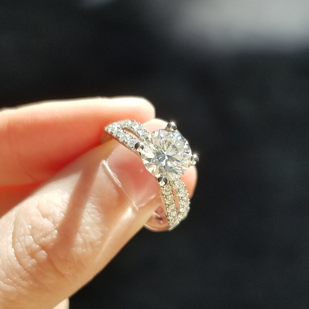 1.3 CT Round Criss Cross Pave Moissanite Engagement Ring